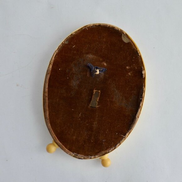 Vintage Celluloid Oval Footed Picture Frame with Antique Photo of Woman in Black - Picture 4 of 4